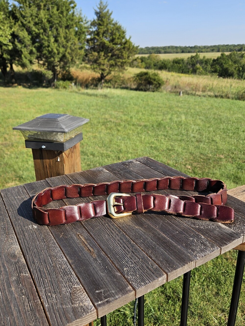 Lane Bryant Brown Leather Belt Size L 14 16 Braided Woven Interlocking Boho Y2K